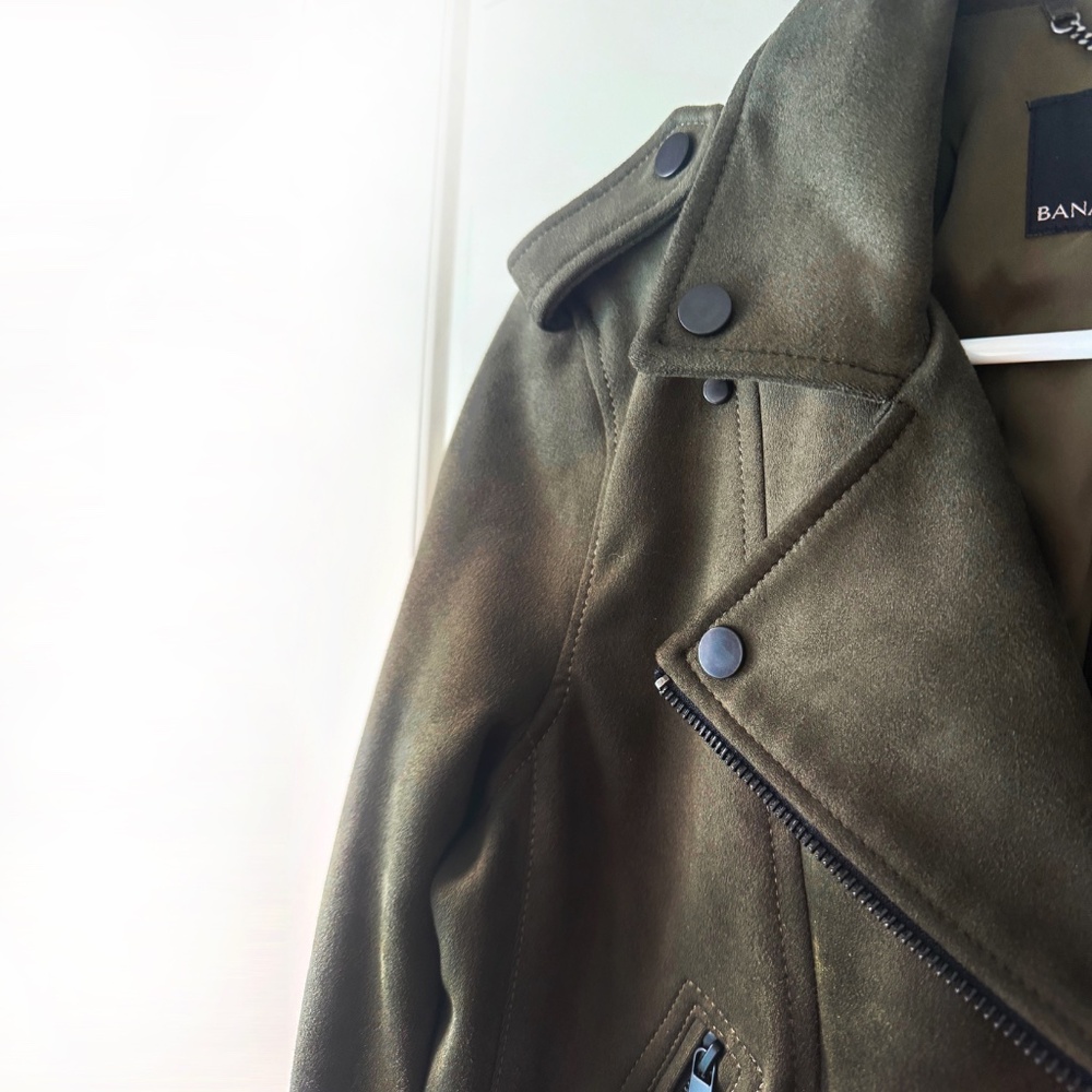 NWT Banana Republic Khaki Moto. Vegan Suede Jacket. Size S - Picture 4 of 13